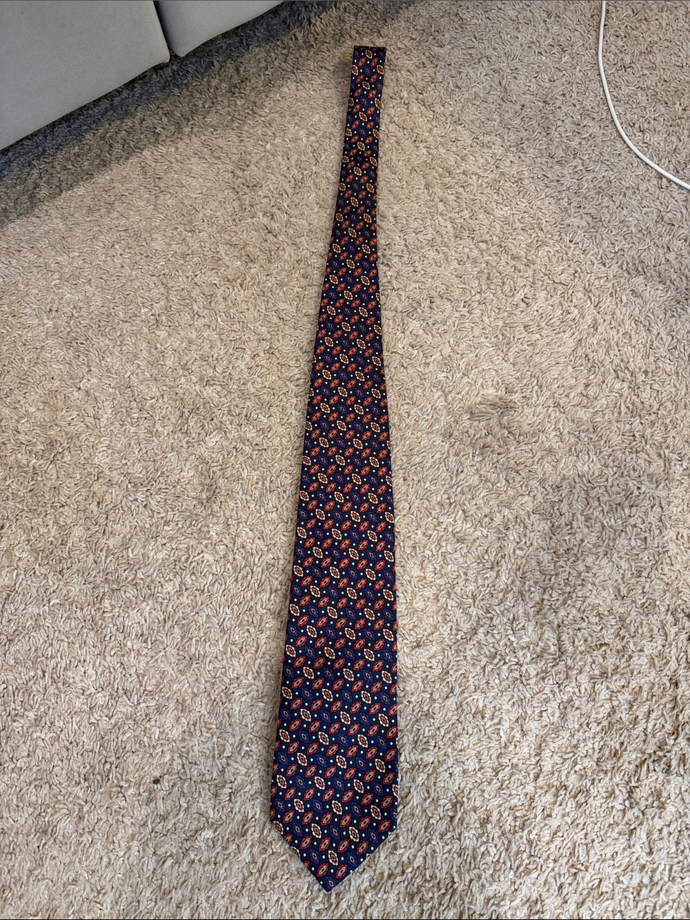 Brooks Brothers Navy Tie with Red, Cream, Green & Blue Geometric Motif